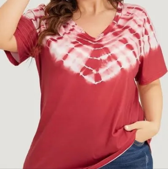 BloomChic Tops - Bloomchic red tie dye short sleeve top 2x